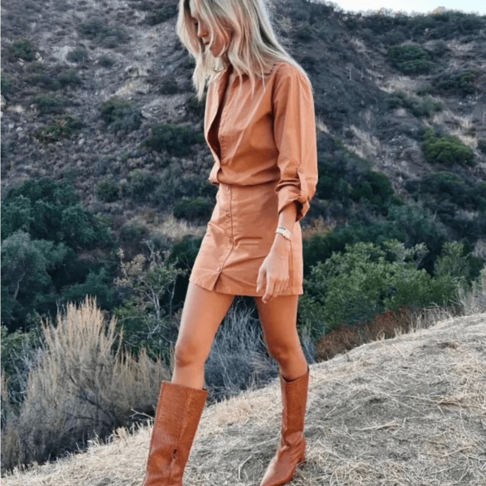 NWT Monrow Tan Button-Front Mini Dress